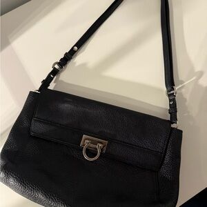 Salvatore Ferragamo Black Leather Convertible Crossbody Clutch